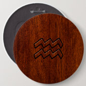 Badge Rond 15,2 Cm Symbole Aquarius Zodiac Style acajou (Devant & derrière)