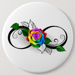 Badge Rond 15,2 Cm Symbole d'infini avec rose arc-en-ciel