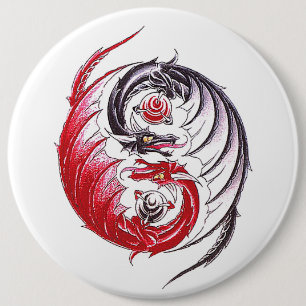 Badge Rond 15,2 Cm Tatouage frais de Yin Yang de dragon