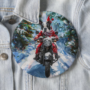 Badge Rond 15,2 Cm Tchiens de Boston Terrier à moto Noël