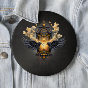 Badge Rond 15,2 Cm Témoins Éternels – Horloge du Destin Cramoisi.