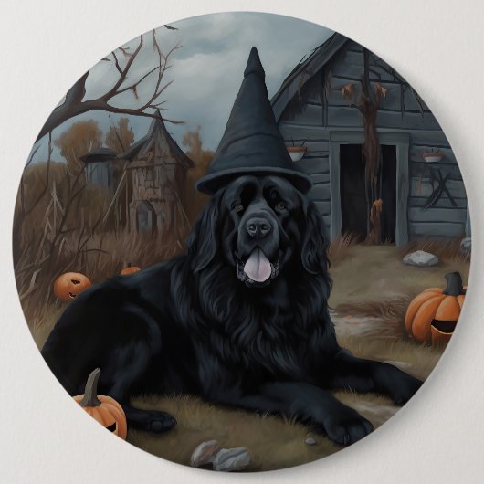 Badge Rond 15,2 Cm Terre-Neuve Citrouille Halloween effroi (Devant)