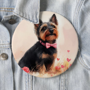 Badge Rond 15,2 Cm Terrier Australien avec des Roses - Saint-Valentin