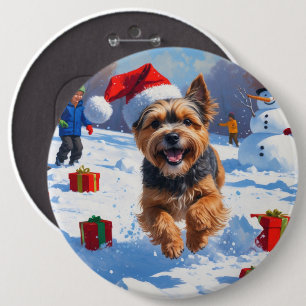 Badge Rond 15,2 Cm Terrier tibétain coule dans la neige avec Casquett
