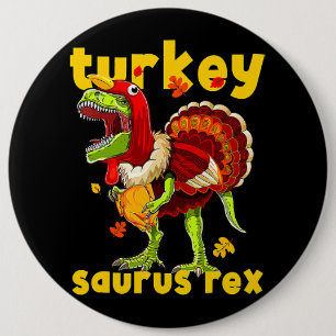 Badge Rond 15,2 Cm Thanksgiving Turquie Saurus T Rex Pilgrim Dinosaur