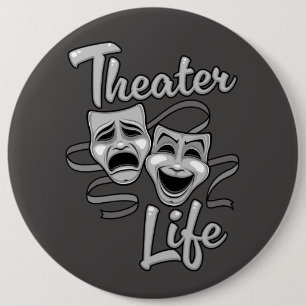 Badge Rond 15,2 Cm Théâtre Vie Comédie et masques de tragédie