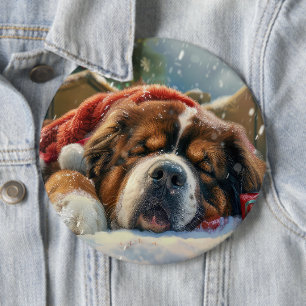 Badge Rond 15,2 Cm Tibétain Mastiff Chien Noël Fête