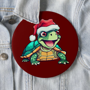 Badge Rond 15,2 Cm Tortue caricaturale, rire, avec chapeau de Père No