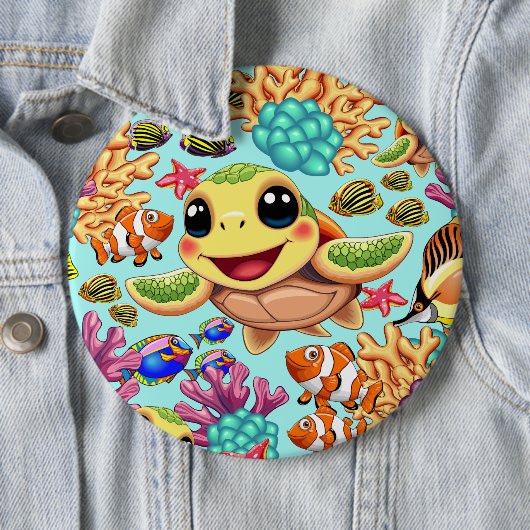 Badge Rond 15,2 Cm Tortue de mer Bébé heureux et mignonne personnage (En situation)
