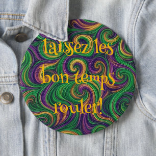 Badge Rond 15,2 Cm Tourbillons abstraits de Mardi Gras jaune violet