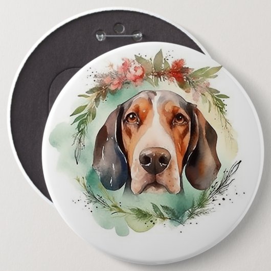 Badge Rond 15,2 Cm Treeing Walker Christmas Wreath Festive Pup (Devant & derrière)