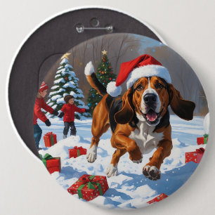 Badge Rond 15,2 Cm Treeing Walker Coonhound enneigé avec un chapeau d