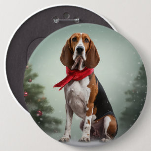 Badge Rond 15,2 Cm Trek Walker Coonhound Dog en Noël de neige