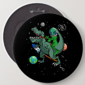 Badge Rond 15,2 Cm TRex Dinosaur Dans l'espace extra-atmosphérique Al (Devant & derrière)