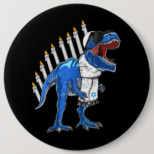 Badge Rond 15,2 Cm Trex Dinosaur Menorah Hanoukka Chanukah Jewish Boy
