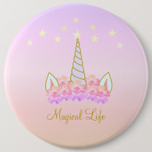 Badge Rond 15,2 Cm Unicorn Fleurs et étoiles