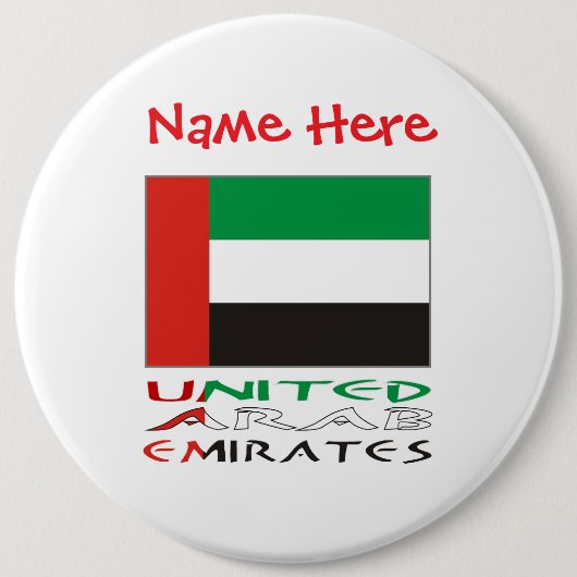 Badge Rond 15,2 Cm United Arab Emirates UAE Flag Red Personalize Name (Devant)