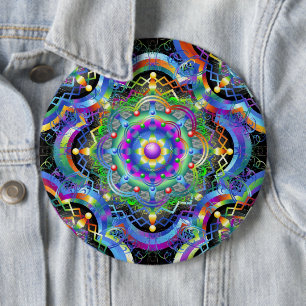 Badge Rond 15,2 Cm Univers Mandala Couleurs Psychédéliques