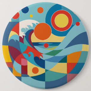 Badge Rond 15,2 Cm Vague océane au lever du soleil