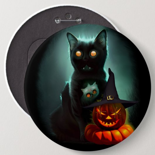 Badge Rond 15,2 Cm Vampire Chat et Assistant Citrouille Halloween Sur (Devant & derrière)