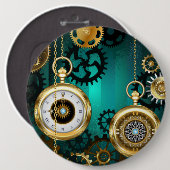 Badge Rond 15,2 Cm Veille bijoux Steampunk sur un Arrière - plan vert (Devant & derrière)