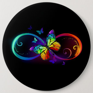Badge Rond 15,2 Cm Vibrant infinity with rainbow butterfly on black