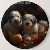 Badge Rond 15,2 Cm Vieux anglais Sheepdog Chiot Chiot Automne Citroui (Devant)