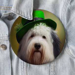 Badge Rond 15,2 Cm Vieux chien de berger anglais en tenue de la Saint