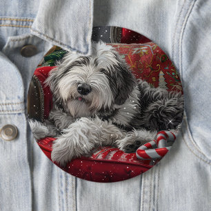 Badge Rond 15,2 Cm Vieux Chien de Berger Anglais Noël Festif