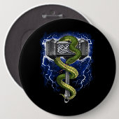 Badge Rond 15,2 Cm Viking Warrior Hammer (Devant & derrière)