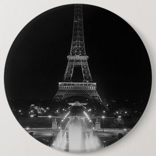 Badge Rond 15,2 Cm Vintage Paris Fontains Tour Eiffel nuit