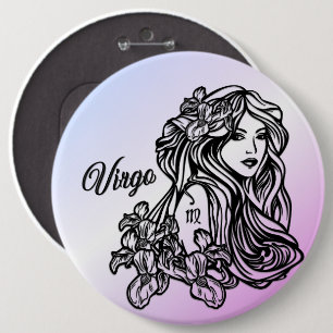 Badge Rond 15,2 Cm Virgo La Vierge Zodiac Purple