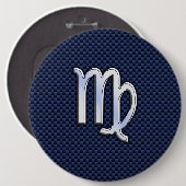 Badge Rond 15,2 Cm Virgo Zodiac Sign on Navy Blue Carbon Fiber Print (Devant & derrière)