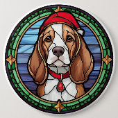 Badge Rond 15,2 Cm Vitrail de Noël Beagle (Devant)