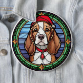 Badge Rond 15,2 Cm Vitrail de Noël Beagle (En situation)