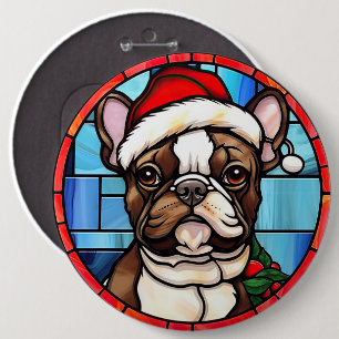 Badge Rond 15,2 Cm Vitrail de Noël Bouledogue Français