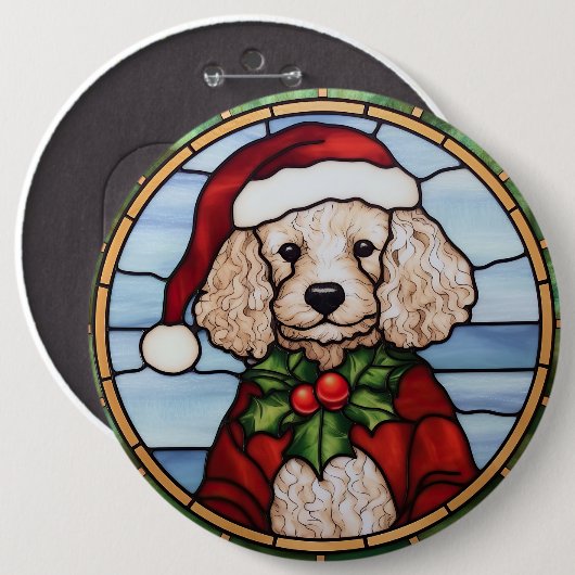 Badge Rond 15,2 Cm Vitrail de Noël Caniche (Devant & derrière)