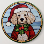 Badge Rond 15,2 Cm Vitrail de Noël Caniche (Devant)