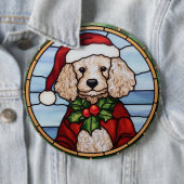 Badge Rond 15,2 Cm Vitrail de Noël Caniche (En situation)