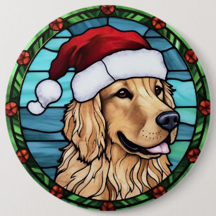 Badge Rond 15,2 Cm Vitrail de Noël Golden Retriever