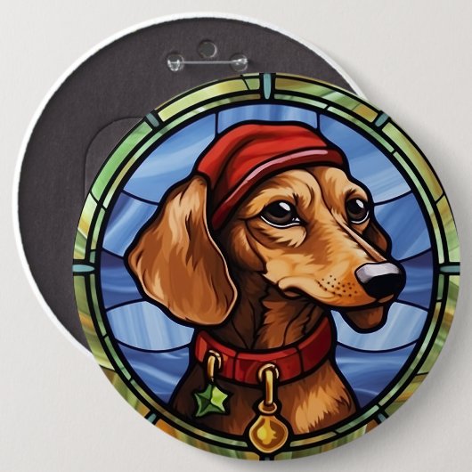 Badge Rond 15,2 Cm Vitrail de Noël Teckel (Devant & derrière)
