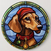 Badge Rond 15,2 Cm Vitrail de Noël Teckel (Devant)