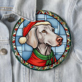 Badge Rond 15,2 Cm Vitrail de Noël Weimaraner (En situation)