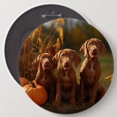 Badge Rond 15,2 Cm Vizsla Chiot Automne Citrouille délice (Devant & derrière)