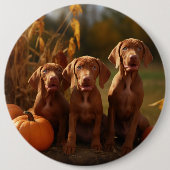 Badge Rond 15,2 Cm Vizsla Chiot Automne Citrouille délice (Devant)