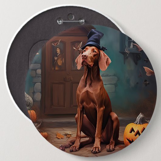 Badge Rond 15,2 Cm Vizsla Citrouille Halloween effroi (Devant & derrière)