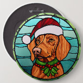 Badge Rond 15,2 Cm Vizsla Vitraux de Noël (Devant & derrière)