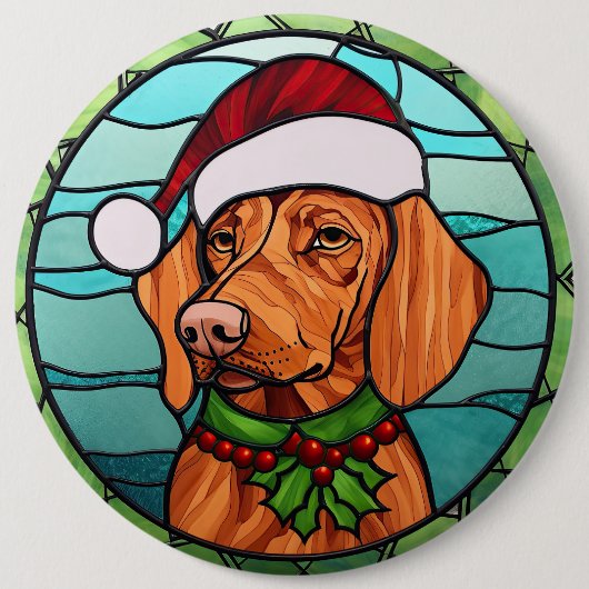 Badge Rond 15,2 Cm Vizsla Vitraux de Noël (Devant)