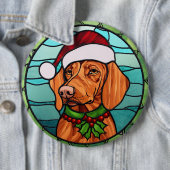 Badge Rond 15,2 Cm Vizsla Vitraux de Noël (En situation)