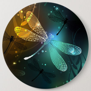 Badge Rond 15,2 Cm Vol de libellule verte lumineuse